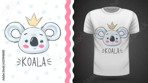 Cute koala - idea for print t-shirt. © HandDraw