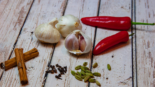 Spices and garlic ready for cooking © Rob Steward