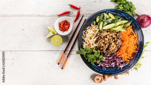 Top view composition of vietnamese food in bowl © Jag_cz