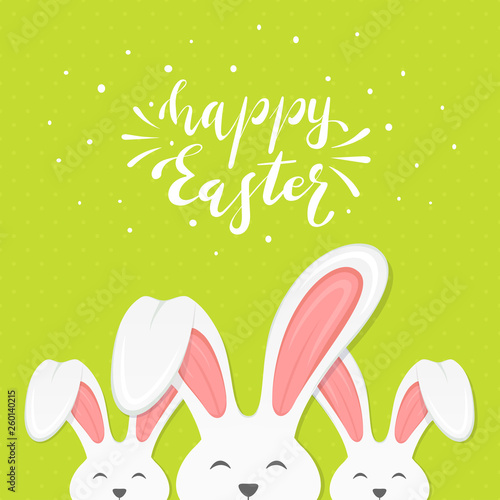 Green Background with Text Happy Easter and Bunny Ears © losw100