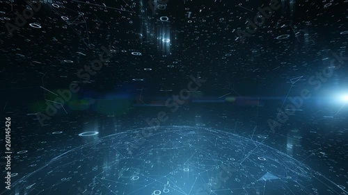 Conceptual digital cyberspace globe with bright flare of light motion background. © robsonphoto