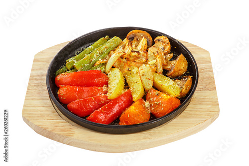 Vegetables grilled portion on pan white isolated © Ekaterina