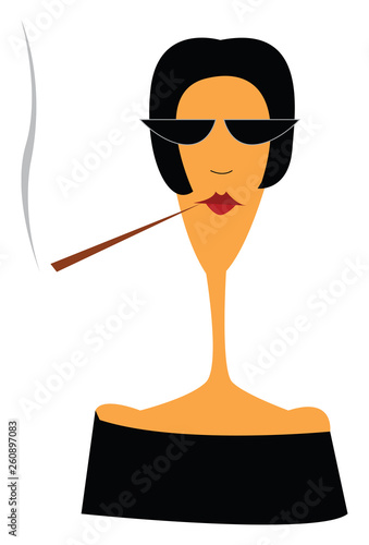 Woman with her red-painted lips is smoking vector color drawing or illustration © Morphart