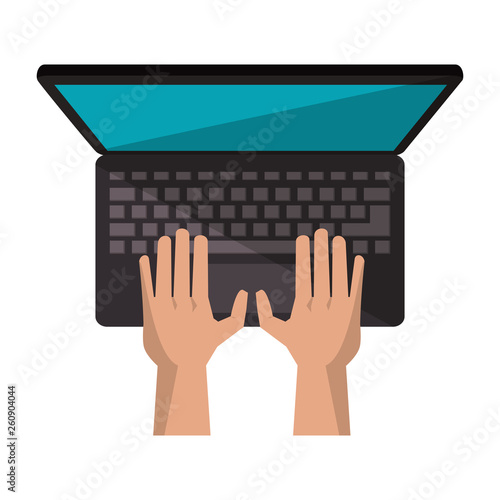 hands using laptop computer cartoon © Jemastock