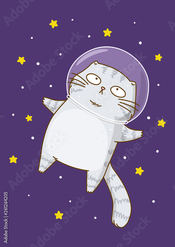 Cute scottishfold cat astronaut on starry space background © evgeniya_m
