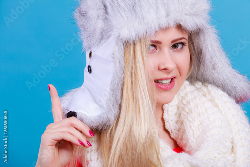 Blonde woman in winter furry hat © anetlanda