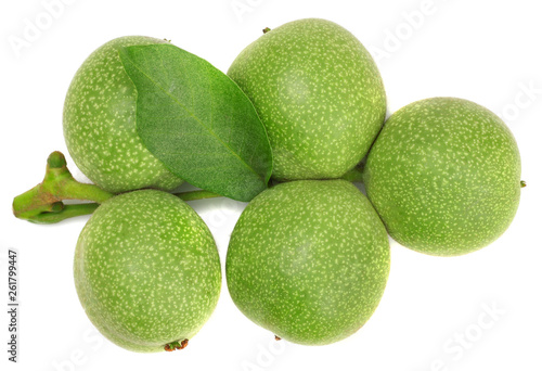 Green walnuts isolated on white, top view © Alexander