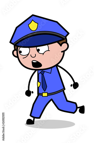 Talking While Walking - Retro Cop Policeman Vector Illustration