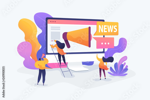 Social media, news tips, IoT and smart city concept. Vector isolated concept illustration with tiny people and floral elements. Hero image for website. © Visual Generation