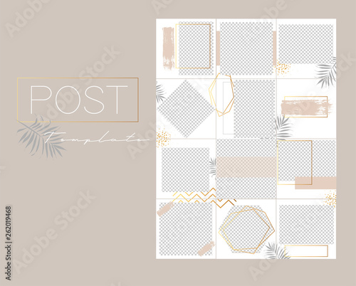 Design backgrounds for social media banner.Set of instagram post frame templates.Vector cover. Mockup for personal blog or shop. Endless square puzzle layout for promotion.