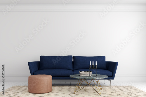 Wall Mockup in White Interior with Sofa and Decoration – 3d Illustration, 3d Rendering © JP_3D