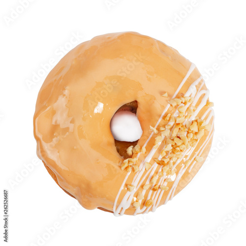 Donut with caramel icing and nuts isolated on white © Nataliia Pyzhova