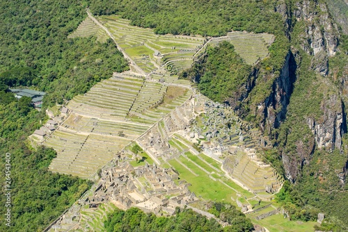 Aerial view of Machu Picchu ruins from Huayna mountain, Peru © huci