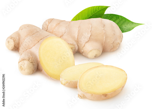 Isolated ginger. Cut fresh ginger root isolated on white background with clipping path © Anna Kucherova